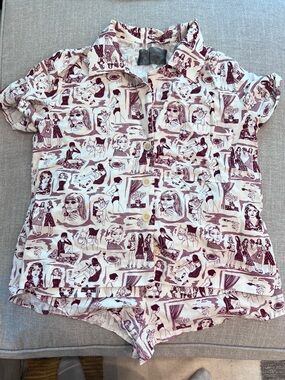 Reformation White and Burgundy Illustrated Short Pajama Set